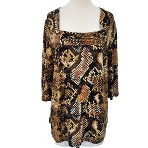 Dressbarn Shirt Top Snake Print Womens Plus Size 2X Stretch Flowy 3/4 Sleeve